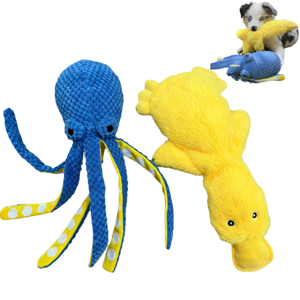 Duck and Octopus Crinkle Squeaky Dog Toy Set