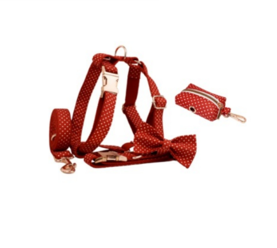 Red Dot Dog Collar Leash and Bow Tie Set