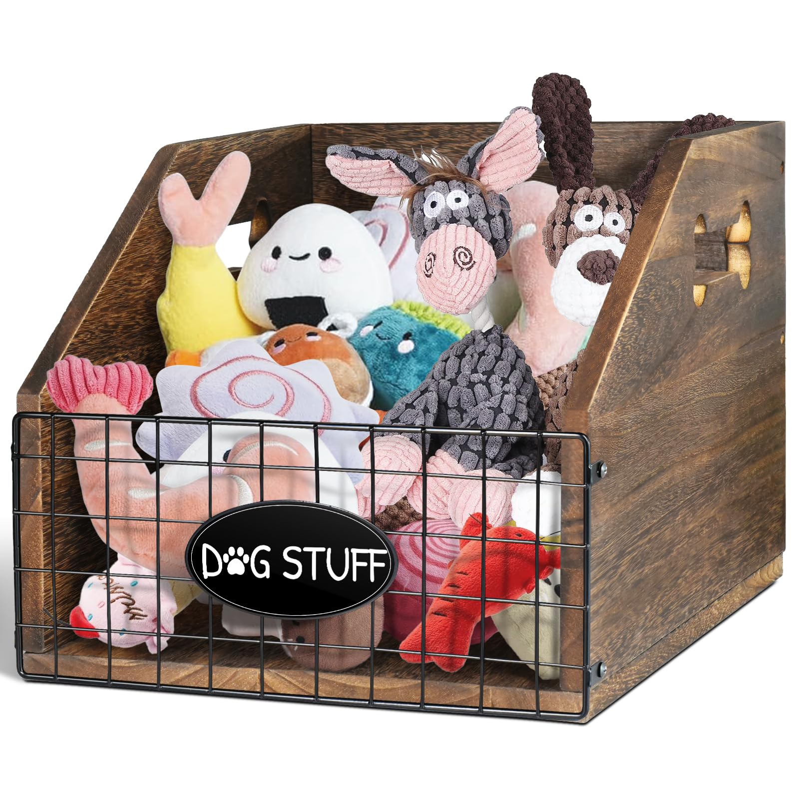 Wooden Dog Toy Storage Basket with Handles
