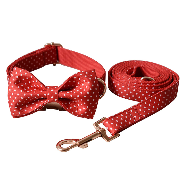Red Dot Dog Collar Leash and Bow Tie Set
