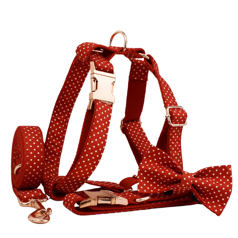 Red Dot Dog Collar Leash and Bow Tie Set
