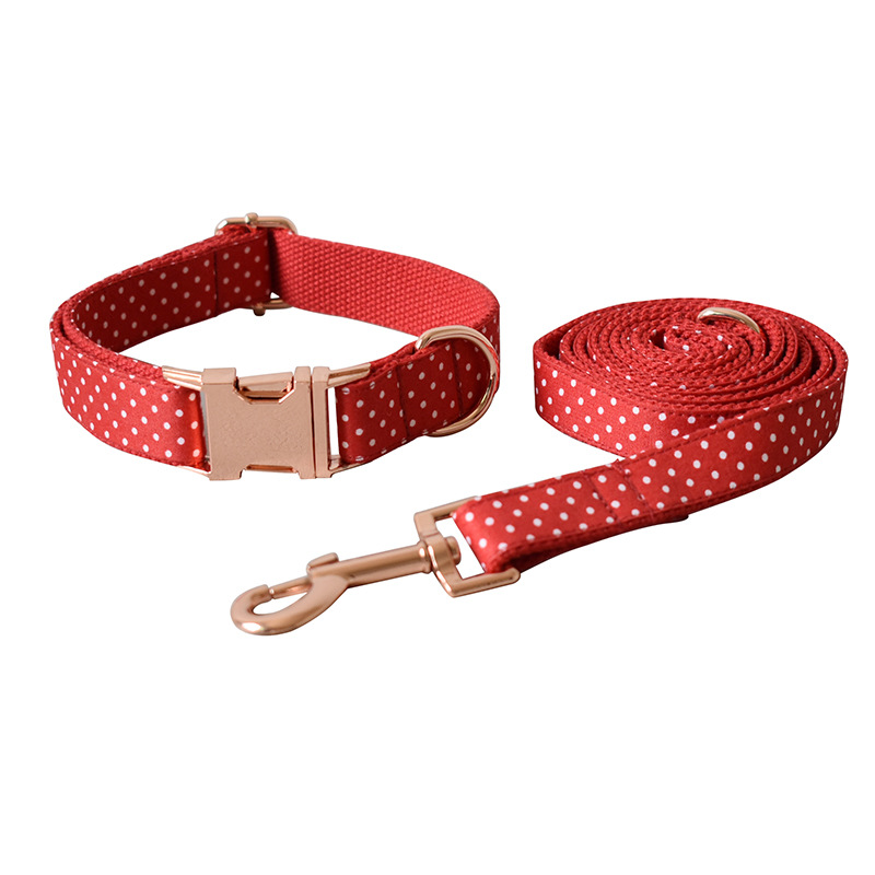 Red Dot Dog Collar Leash and Bow Tie Set