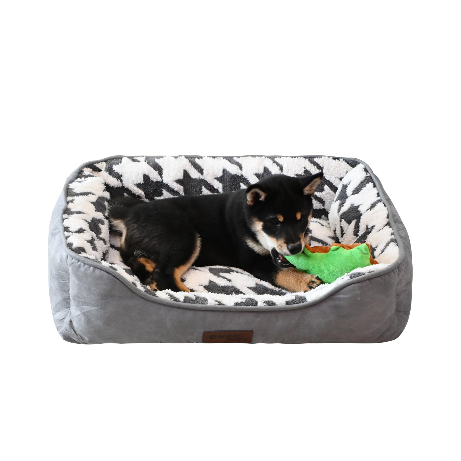 Washable Square Bolster Dog Bed with Plush Interior