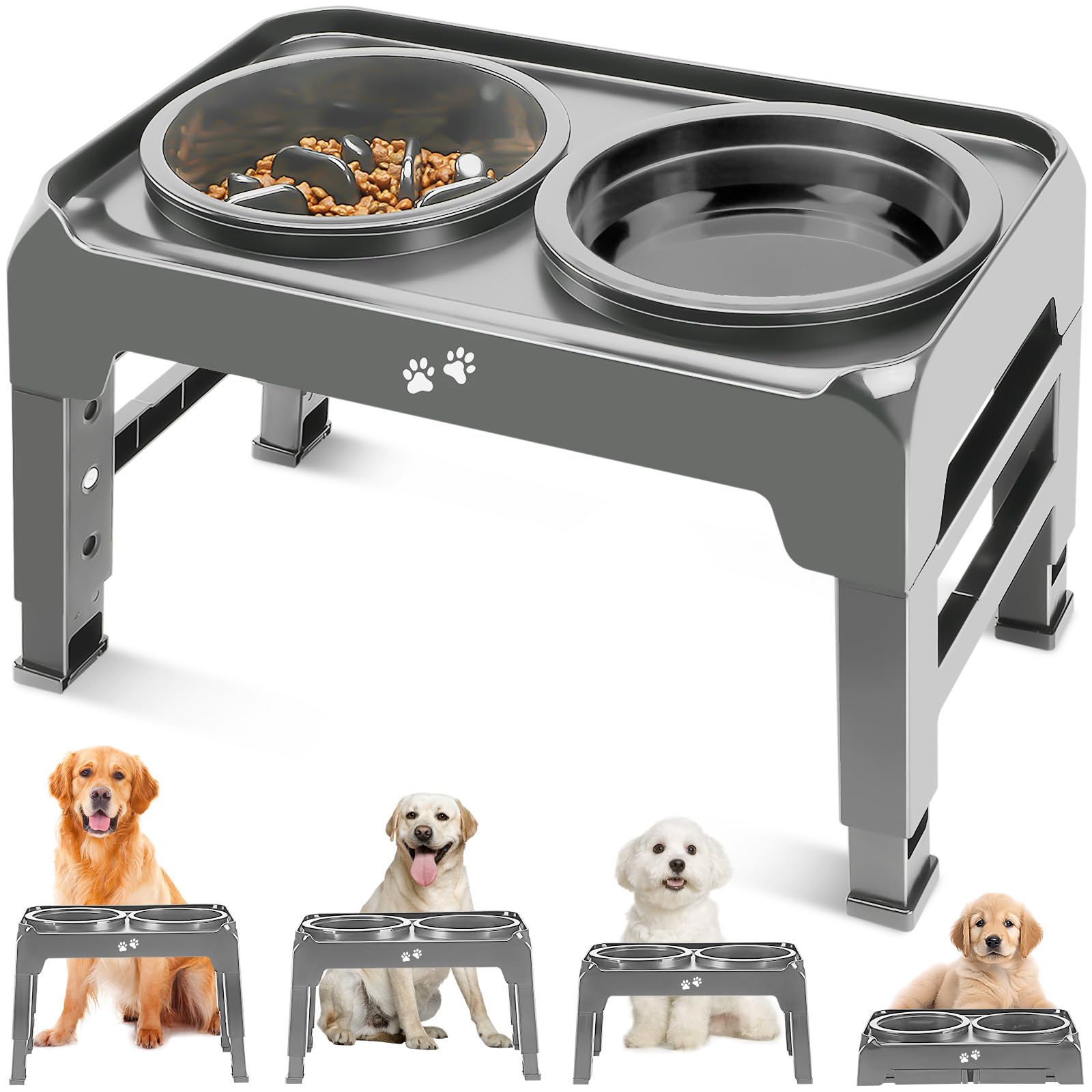Adjustable Elevated Dog Bowl Stand 2-in-1